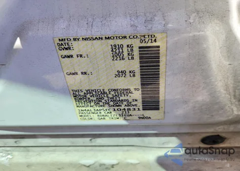 2015 Nissan Altima 2.5 z USA, uszkodzony, nr VIN 1N4AL3AP5FC104831